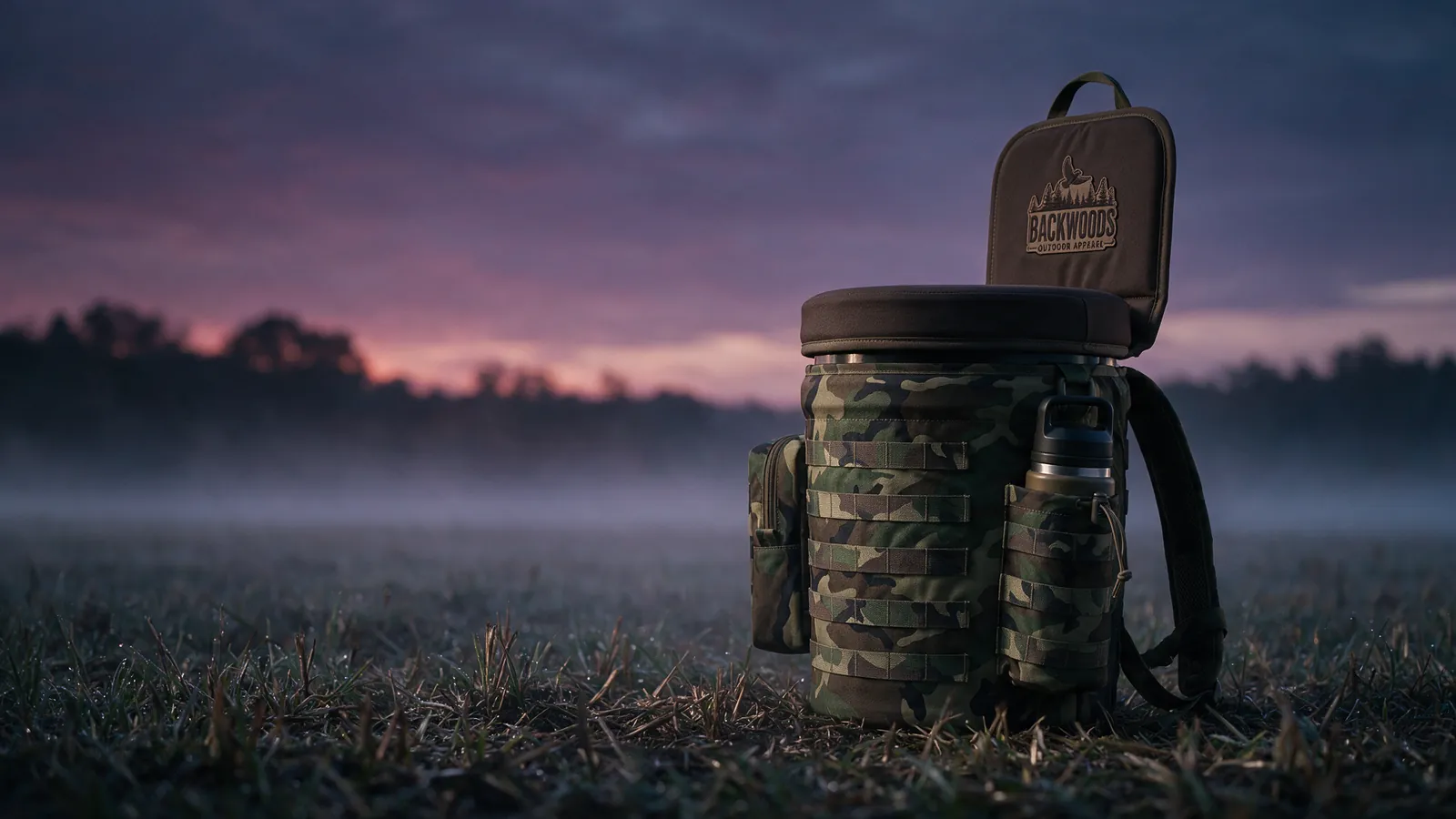 Backwoods seat pack in a misty field at dusk