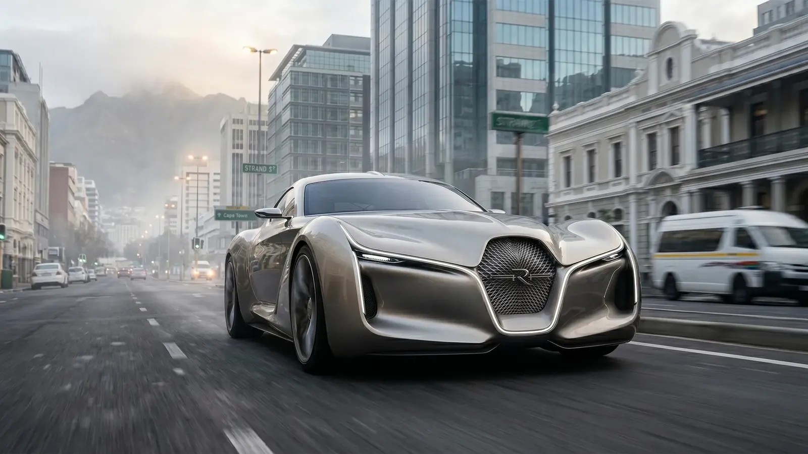 Mirage concept car driving through a city street